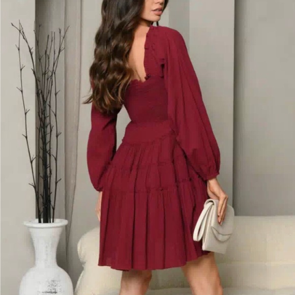 LONG SLEEVE SMOCK TIERED MINI DRESS - Picture 2 of 5